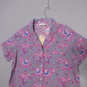 Print Fresh Pajama Top Small Pink Elephant Flamingo Print Organic Cotton NWT